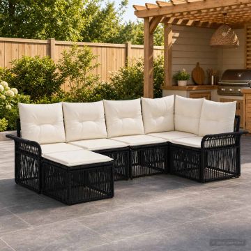 Set Divano da Giardino 6 pz Nero polyrattan