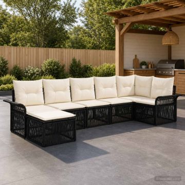 Set Divano da Giardino 7 pz Nero polyrattan
