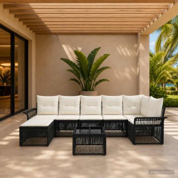 Set Divano da Giardino 8 pz Nero polyrattan