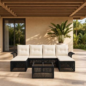Set Divano da Giardino 7 pz Nero polyrattan