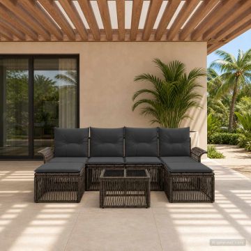 Set Divano da Giardino 7 pz Grigio polyrattan