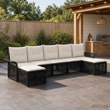 Set Divano da Giardino 7 pz Nero polyrattan