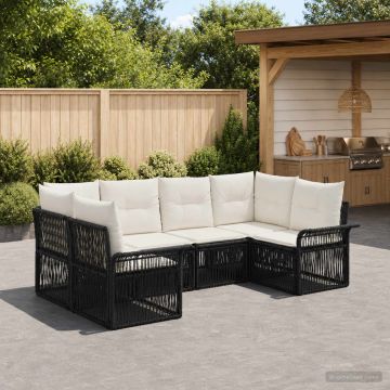 Set Divano da Giardino 6 pz 6-Numero di posti Nero polyrattan