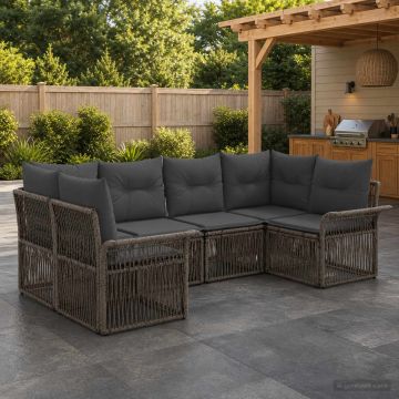 Set Divano da Giardino 6 pz 6-Numero di posti Grigio polyrattan