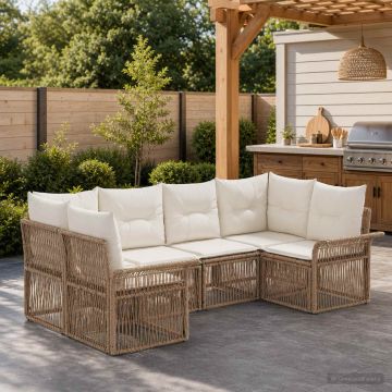 Set Divano da Giardino 6 pz 6-Numero di posti Beige polyrattan