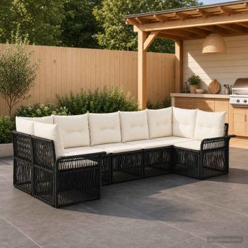 Set Divano da Giardino 7 pz 7-Numero di posti Nero polyrattan