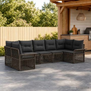 Set Divano da Giardino 7 pz 7-Numero di posti Grigio polyrattan
