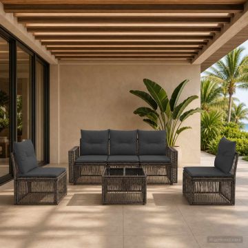 Set Divano da Giardino 6 pz Grigio e Grigio Scuro polyrattan