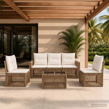 Set Divano da Giardino 6 pz Beige e Bianco Crema polyrattan