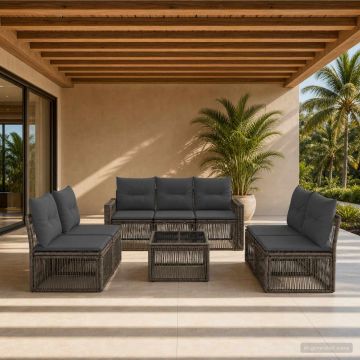 Set Divano da Giardino 8 pz Grigio e Grigio Scuro polyrattan