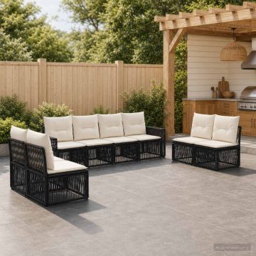 Set Divano da Giardino 8 pz Nero e Bianco Crema polyrattan