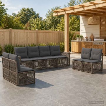 Set Divano da Giardino 8 pz Grigio e Grigio Scuro polyrattan