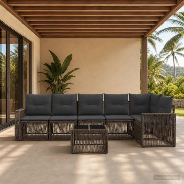 Set Divano da Giardino 7 pz Grigio e Grigio Scuro polyrattan