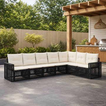 Set Divano da Giardino 7 pz Nero e Bianco Crema polyrattan