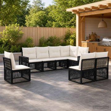 Set Divano da Giardino 8 pz Nero e Bianco Crema polyrattan