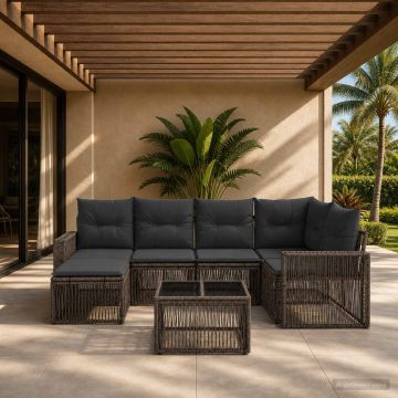 Set Divano da Giardino 7 pz Grigio e Grigio Scuro polyrattan