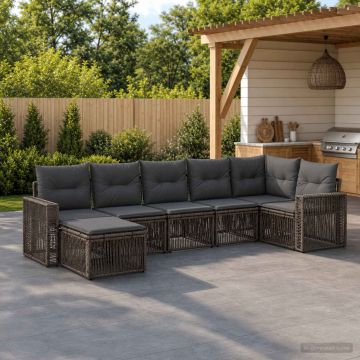 Set Divano da Giardino 7 pz Grigio e Grigio Scuro polyrattan