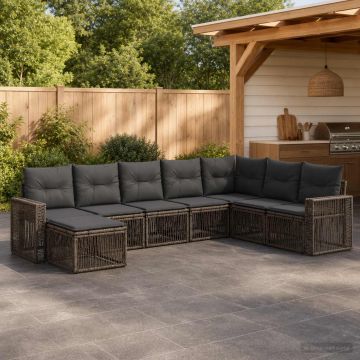 Set Divano da Giardino 8 pz Grigio e Grigio Scuro polyrattan