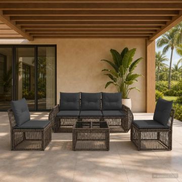 Set Divano da Giardino 6 pz Grigio e Grigio Scuro polyrattan