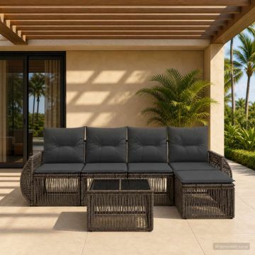 Set Divano da Giardino 6 pz Grigio e Grigio Scuro polyrattan