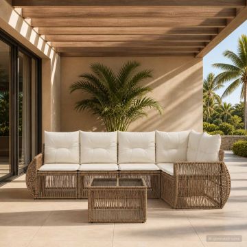 Set Divano da Giardino 6 pz Beige e Bianco Crema polyrattan