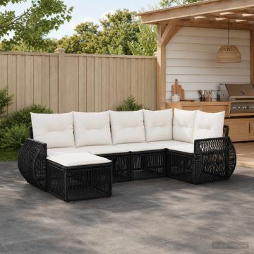 Set Divano da Giardino 6 pz Nero e Bianco Crema polyrattan