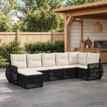 Set Divano da Giardino 7 pz Nero e Bianco Crema polyrattan