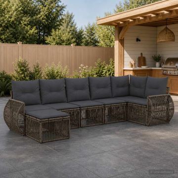 Set Divano da Giardino 7 pz Grigio e Grigio Scuro polyrattan