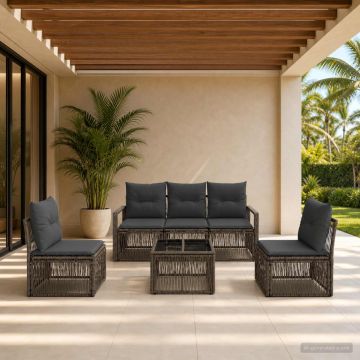 Set Divano da Giardino 6 pz Grigio polyrattan