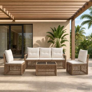 Set Divano da Giardino 6 pz Beige polyrattan