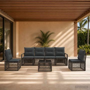 Set Divano da Giardino 7 pz Grigio polyrattan