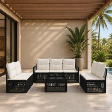Set Divano da Giardino 8 pz Nero polyrattan