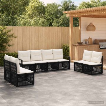 Set Divano da Giardino 8 pz Nero polyrattan