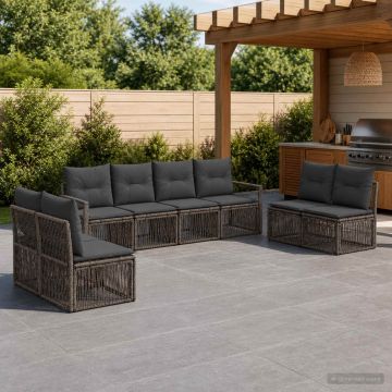 Set Divano da Giardino 8 pz Grigio polyrattan
