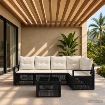 Set Divano da Giardino 6 pz Nero polyrattan