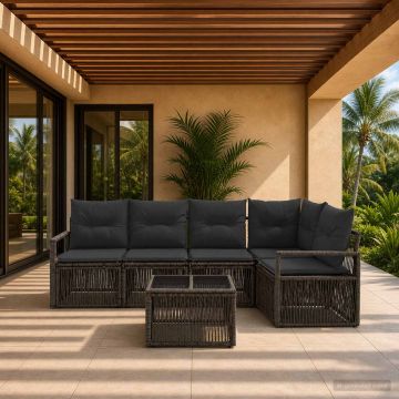 Set Divano da Giardino 6 pz Grigio polyrattan