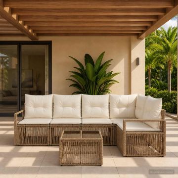 Set Divano da Giardino 6 pz Beige polyrattan