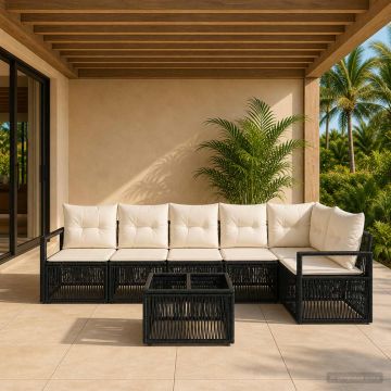 Set Divano da Giardino 7 pz Nero polyrattan