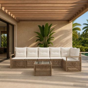 Set Divano da Giardino 7 pz Beige polyrattan