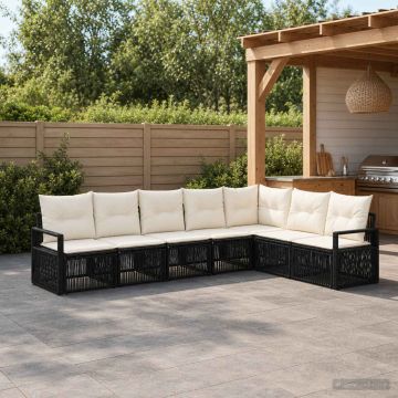 Set Divano da Giardino 7 pz Nero polyrattan