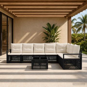 Set Divano da Giardino 8 pz Nero polyrattan