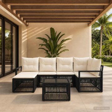 Set Divano da Giardino 7 pz Nero polyrattan