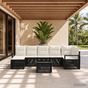 Set Divano da Giardino 8 pz Nero polyrattan
