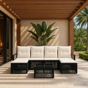 Set Divano da Giardino 7 pz Nero polyrattan