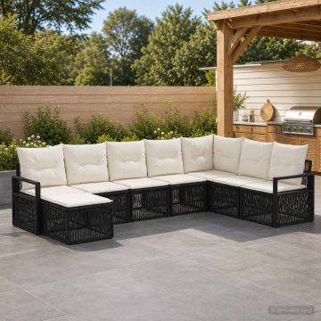 Set Divano da Giardino 8 pz Nero polyrattan