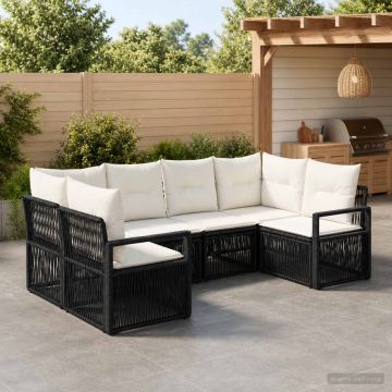 Set Divano da Giardino 6 pz 6-Numero di posti Nero polyrattan