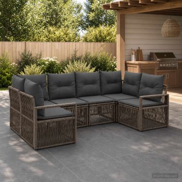 Set Divano da Giardino 6 pz 6-Numero di posti Grigio polyrattan