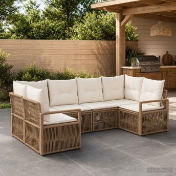 Set Divano da Giardino 6 pz 6-Numero di posti Beige polyrattan