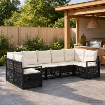 Set Divano da Giardino 7 pz 7-Numero di posti Nero polyrattan
