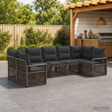 Set Divano da Giardino 7 pz 7-Numero di posti Grigio polyrattan
